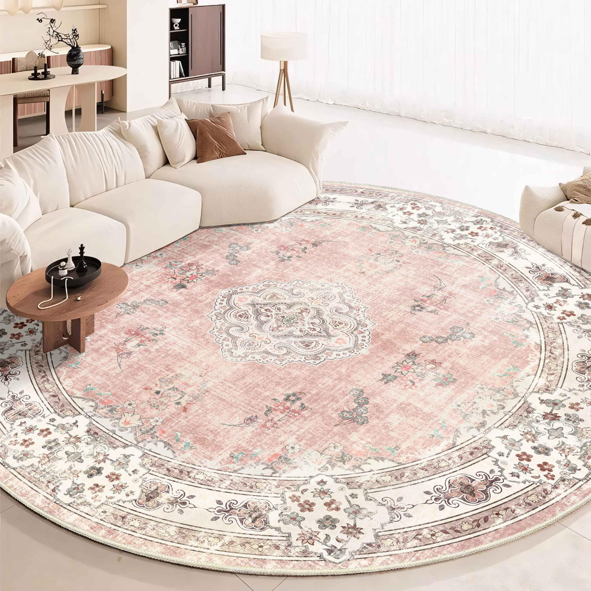 MUJOO Pink Rug 3x5 Washable,Boho Area Rugs Small Non Slip Low-Pile Floral