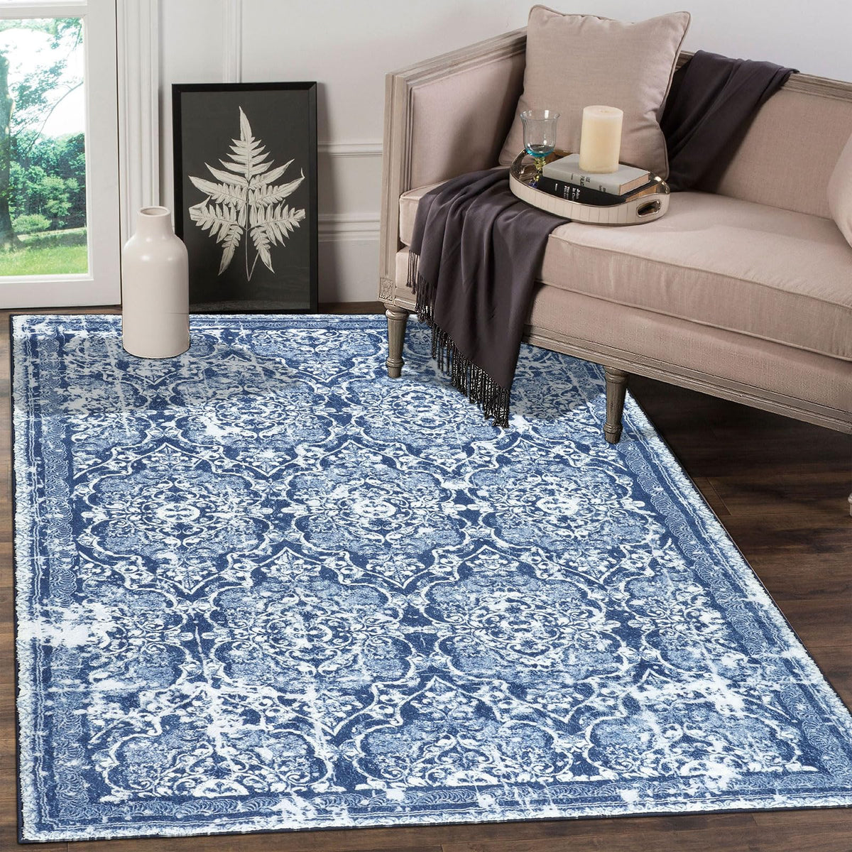Vaukki Hallway Runner 2x6 ft, Grey Vintage Shaggy Soft Kitchen Rug