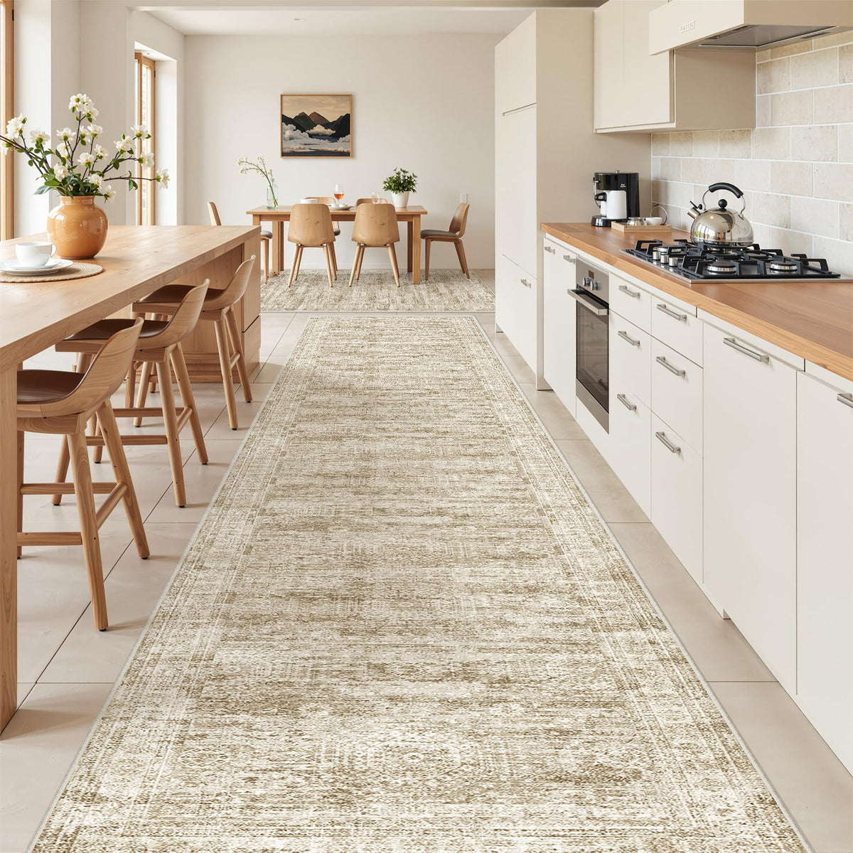 2x8 Runner Rug Non Slip,Washable Hallway Runner Rug,Beige