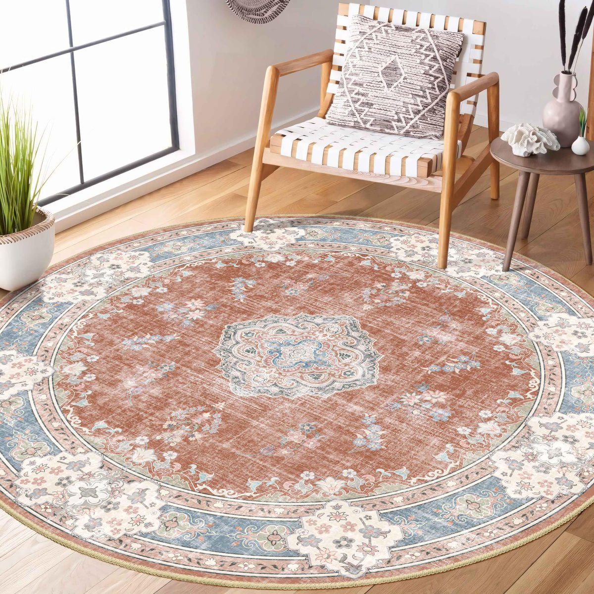 MUJOO Pink Rug 3x5 Washable,Boho Area Rugs Small Non Slip Low-Pile Floral