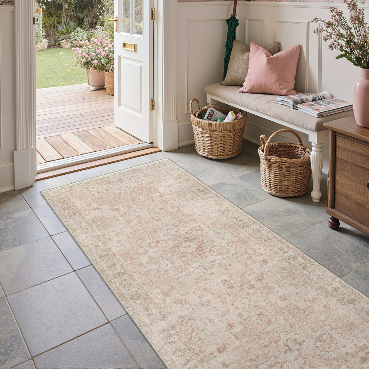 GENIMO 2x5 Washable Runner Rug Non Slip for Hallway, Light Taupe Brown