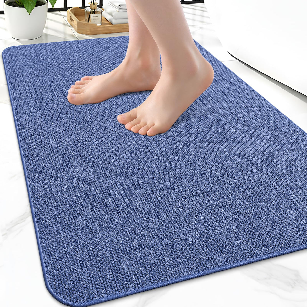 Smiry Ultra Thin Bath Mat 30X20, Non Slip Rubber Washable Bathroom Rugs