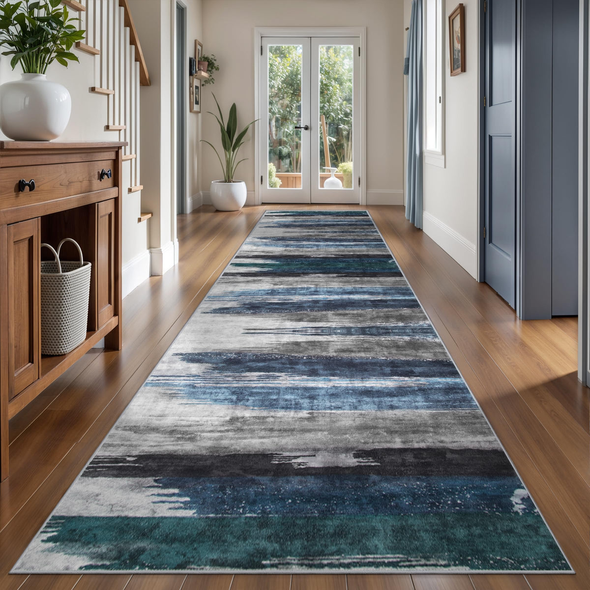 Ciicool Washable Area Rug 2x3 Entryway Rug, Modern Abstract Entry Mat Navy