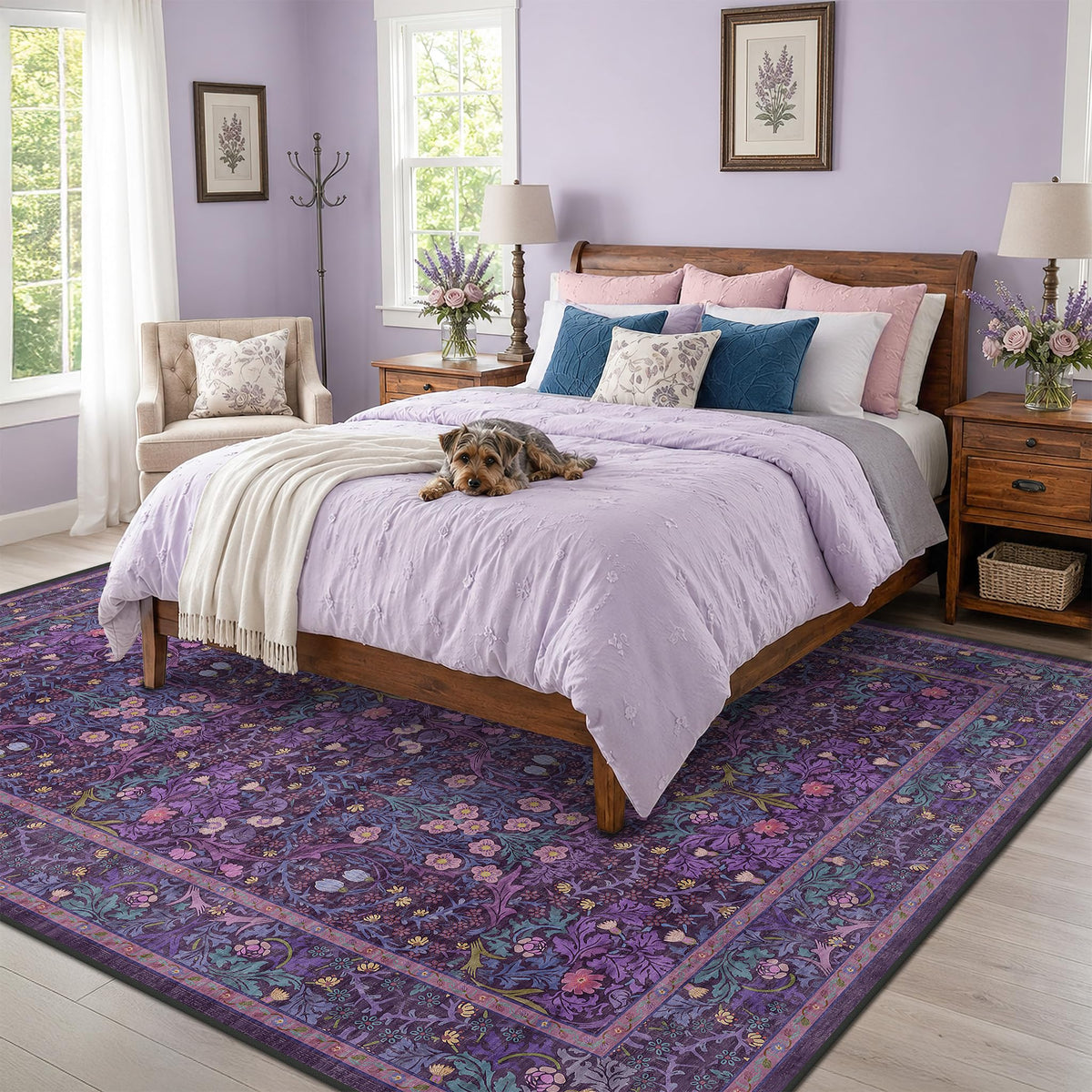 Washable Plum Purple Runner Rug 2x6 - Boho Rug Runner for Bathroom, Kitchen, Indoor Entryway, Low Pile Violet Carpet for Bedroom Bedside, Laundry Room, Hallway Mats for Floor, Stain Resistant
