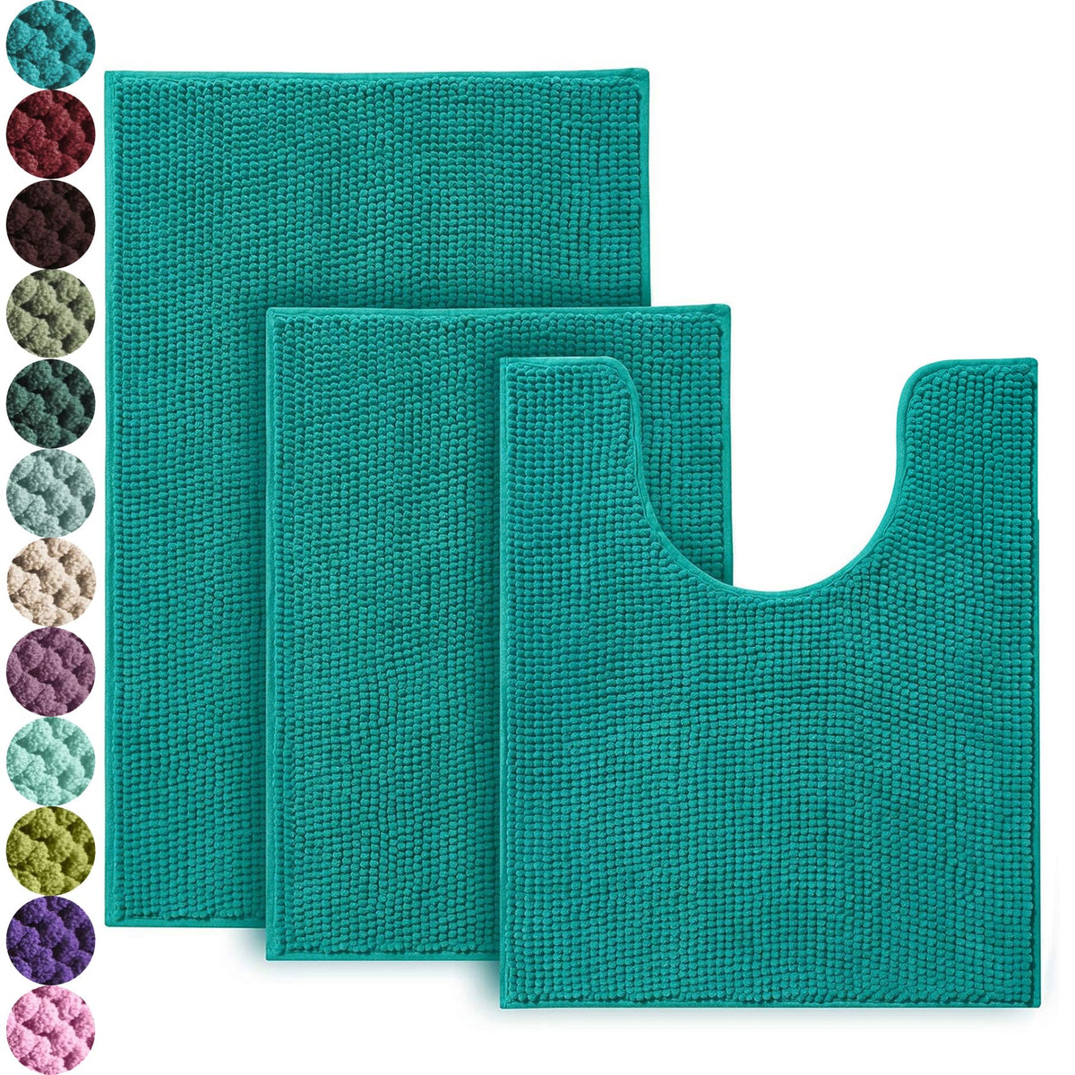 Urvoix Bathroom Rugs Sets 3 Piece, Non-Slip Chenille Bath Rug Set