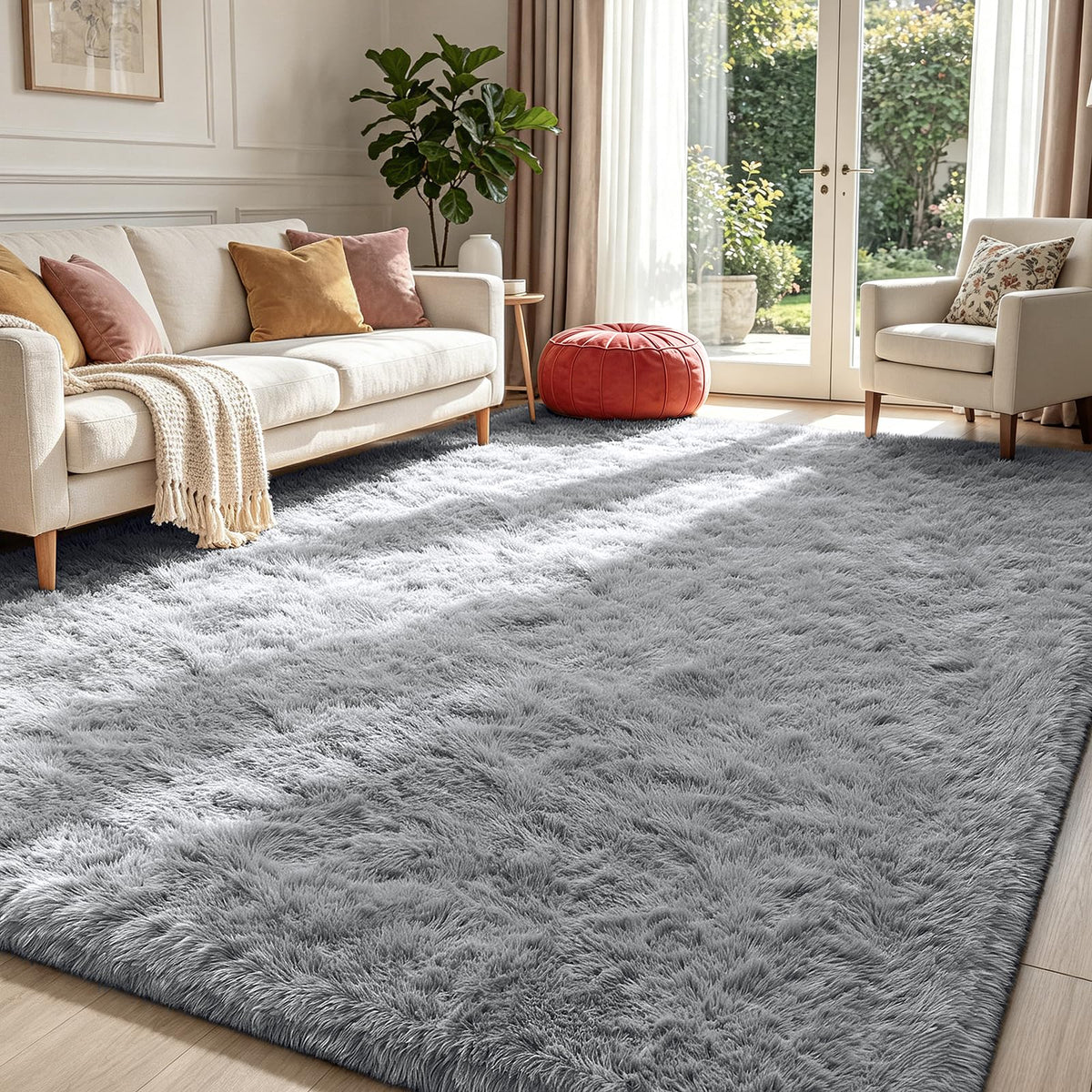 Beige 2x4 Area Rugs for Bedroom, Fluffy Shag Rug Small Rug Bedside Carpet