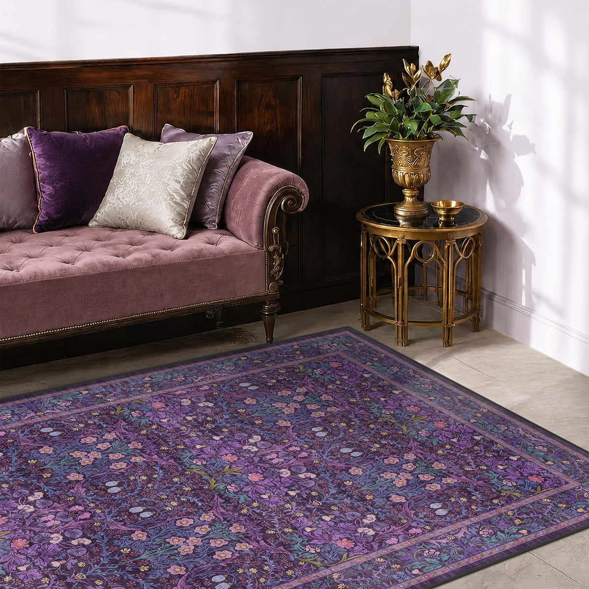 Washable Plum Purple Runner Rug 2x6 - Boho Rug Runner for Bathroom, Kitchen, Indoor Entryway, Low Pile Violet Carpet for Bedroom Bedside, Laundry Room, Hallway Mats for Floor, Stain Resistant