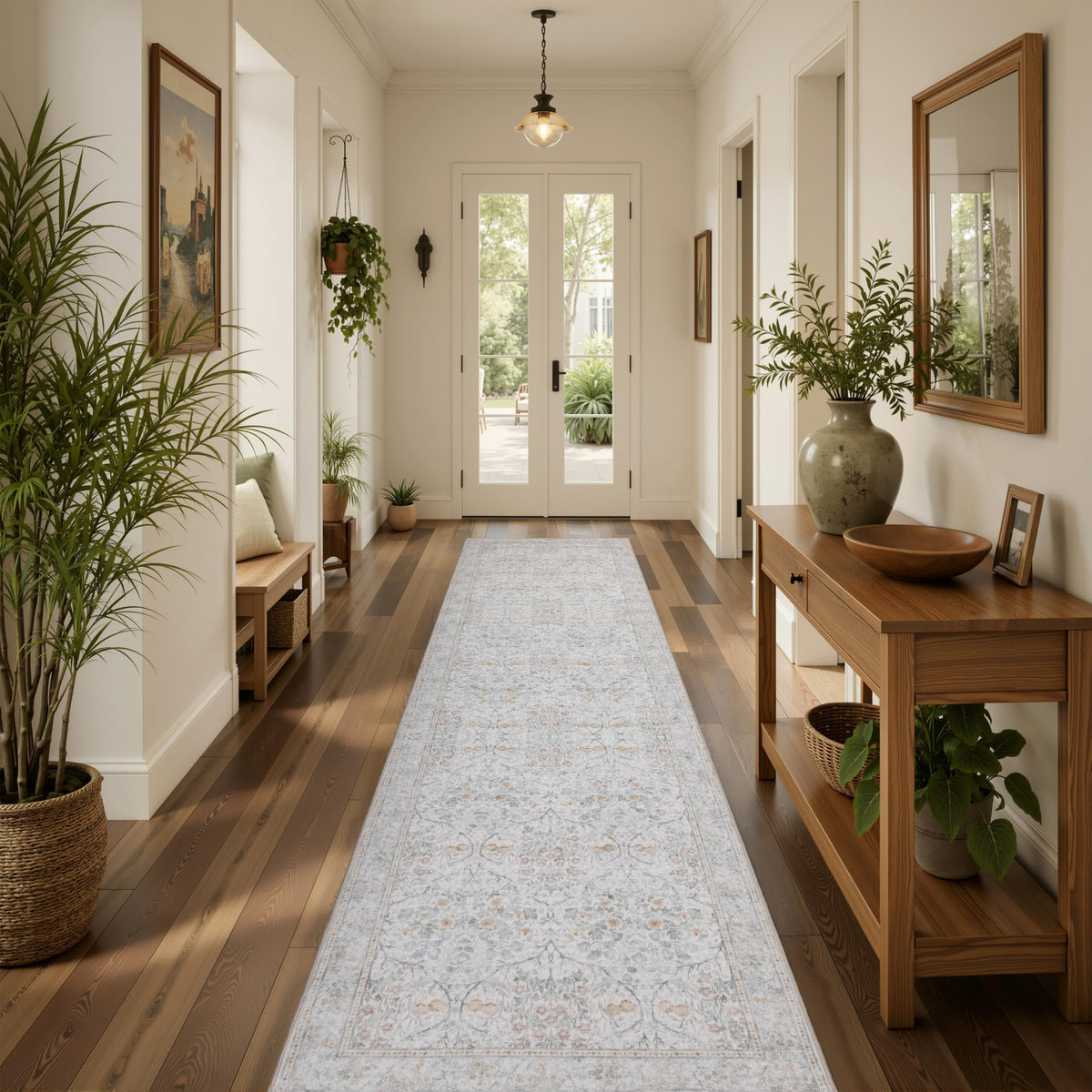 JOLLYVOGUE Entryway Rug, 2x3 Washable Vintage Floral Rug, Beige