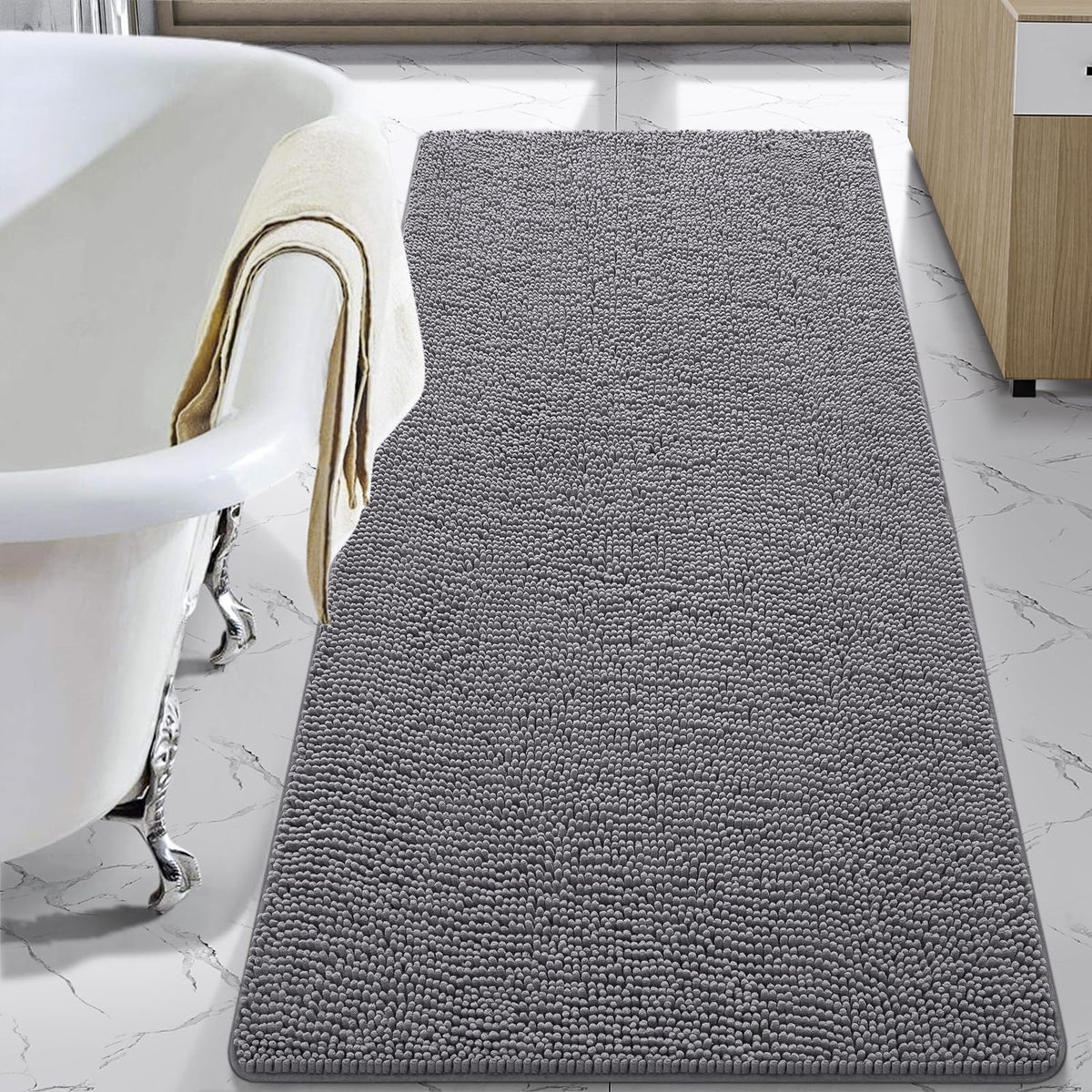 LOCHAS Luxury Bathroom Rug Shaggy Bath Mat 24 x 60 Inch, Gray