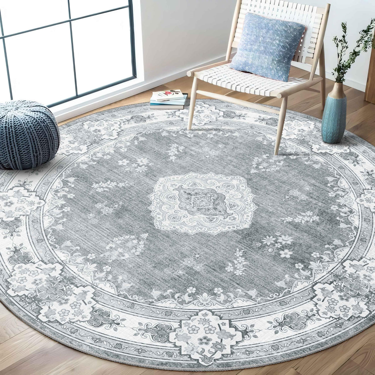 MUJOO Pink Rug 3x5 Washable,Boho Area Rugs Small Non Slip Low-Pile Floral