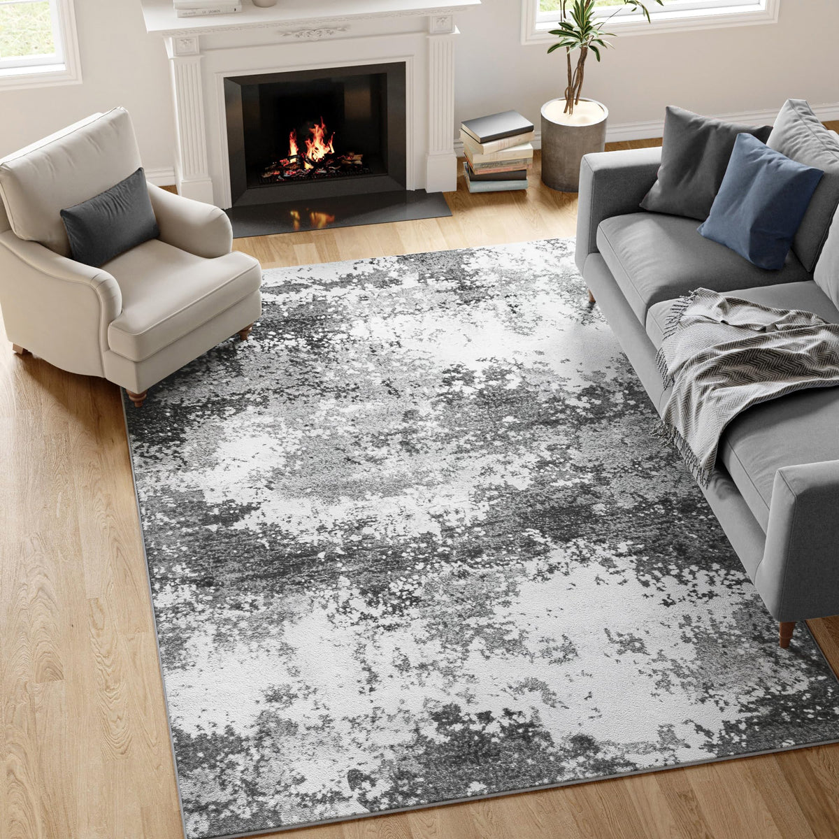 Entryway Rug 2x3 Grey Door Mat Indoor Entrance 24x36, Washable Small Throw Rugs for Kitchen Floor, Entry, Front Door, Bedroom Bedside, Non-Slip Low Pile Stain & Fade Resistant, Abstract Gray