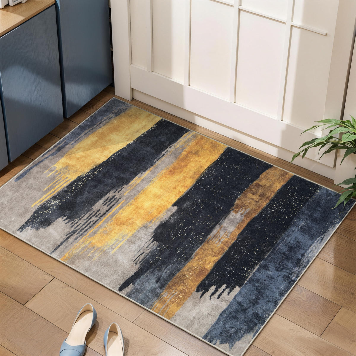 Ciicool Washable Area Rug 2x3 Entryway Rug, Modern Abstract Entry Mat Navy