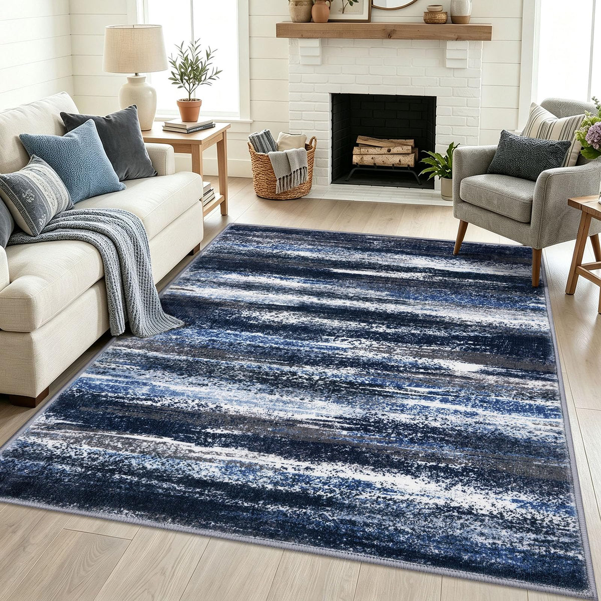Lansny Abstract Washable 2x6 Runner Rug Non Slip Runners for Hallway