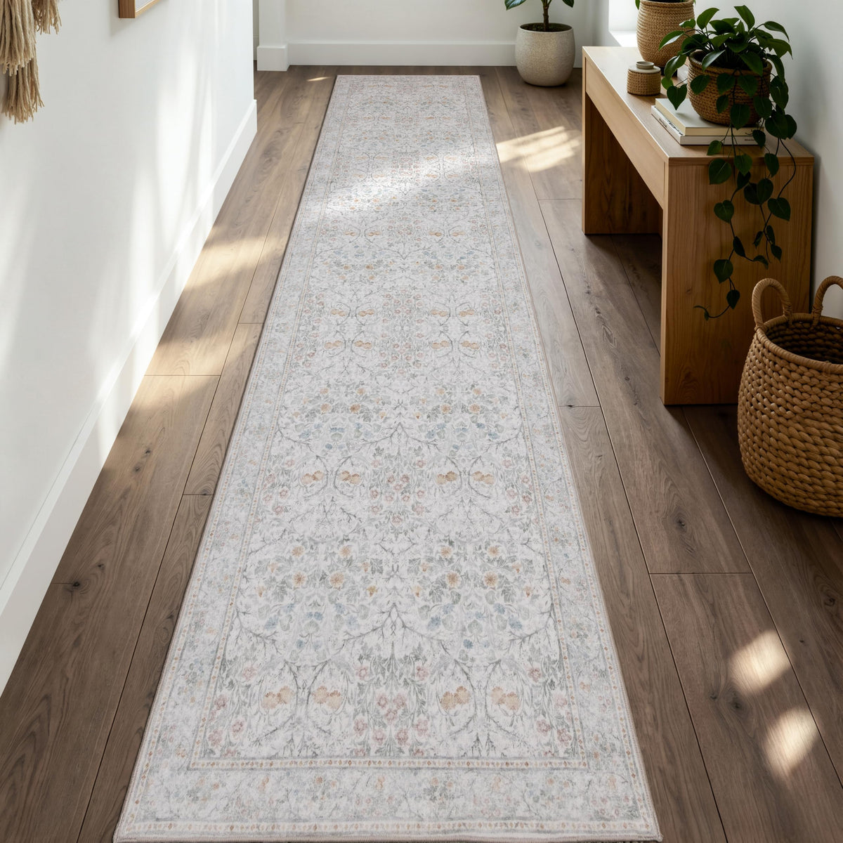 JOLLYVOGUE Entryway Rug, 2x3 Washable Vintage Floral Rug, Beige