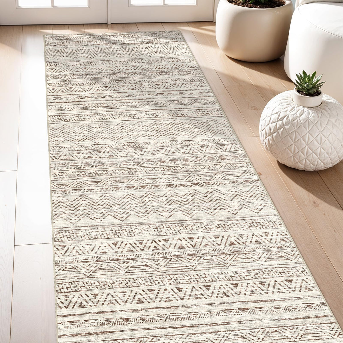 2x5 Runner Rug Washable Moroccan: Non Slip Kitchen Long Floor Mat Beige