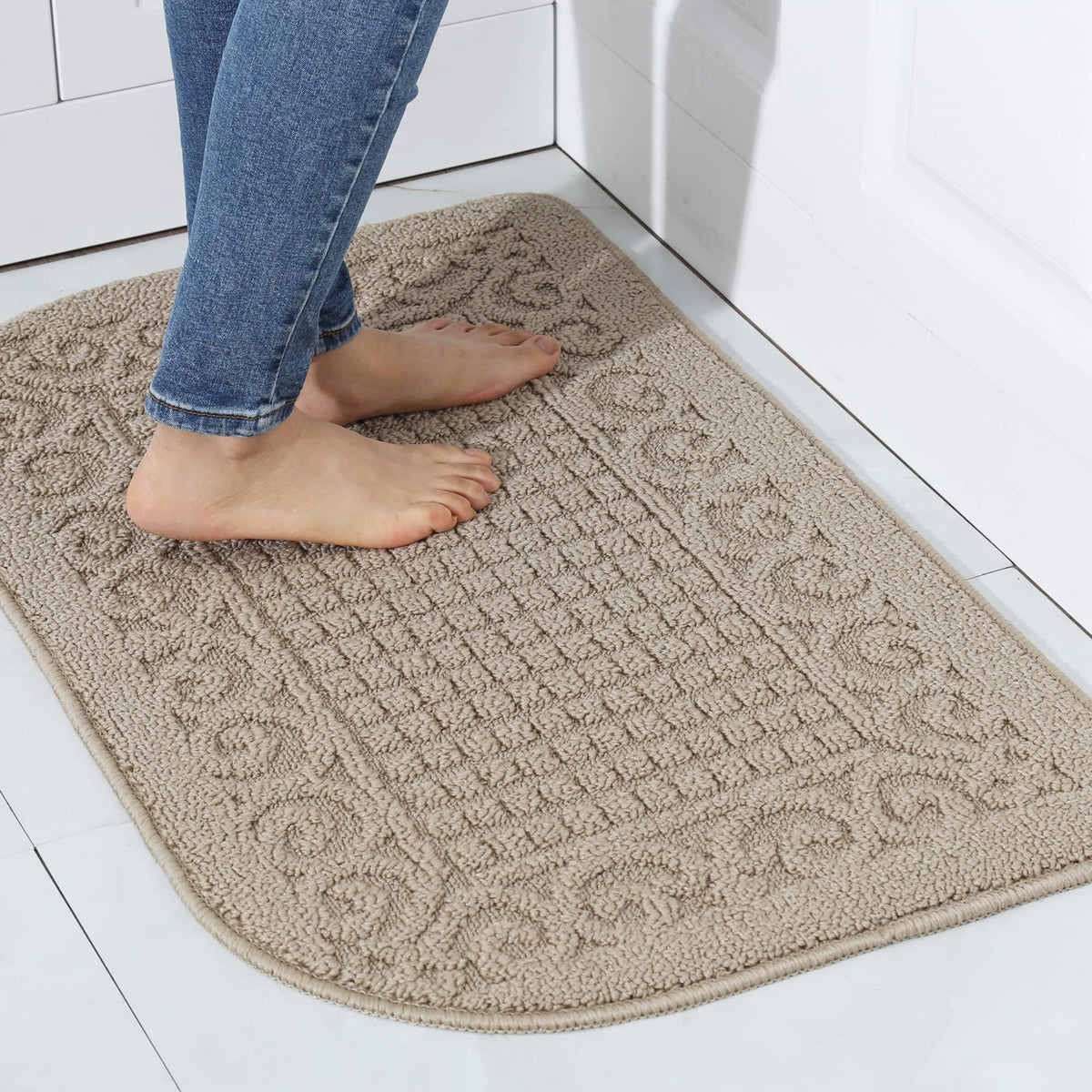COSY HOMEER 27x18 Half Round Kitchen Rug,Non Slip Washable Mat,Burgundy 1PC