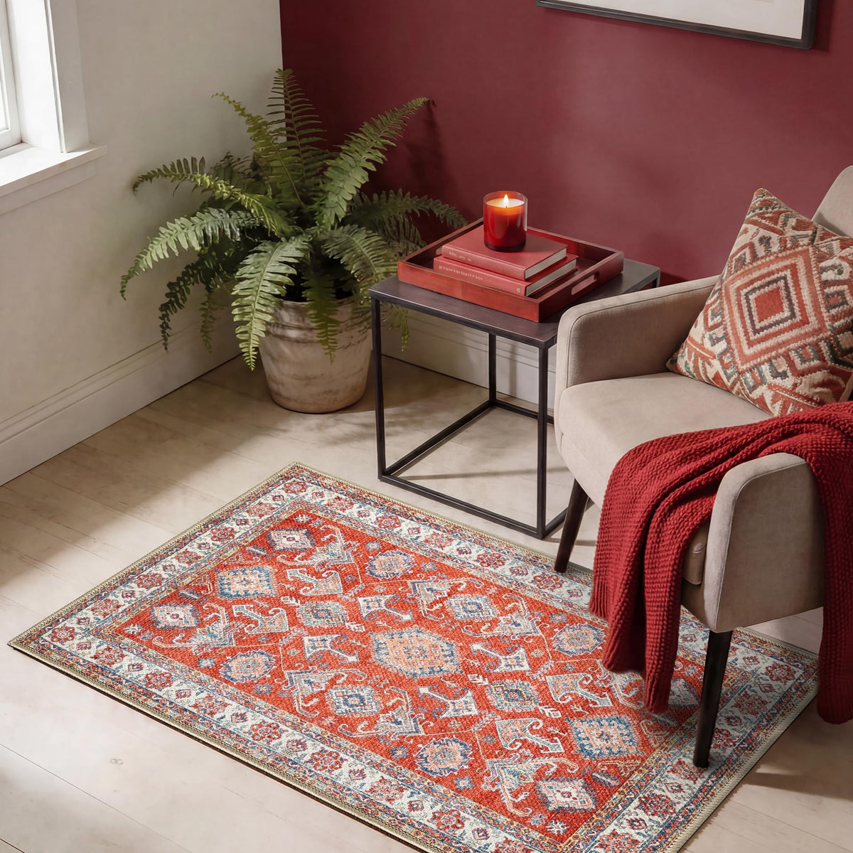 Keen Home Design Vintage Washable Entryway Rug, Non-Slip Low Pile, 2x3