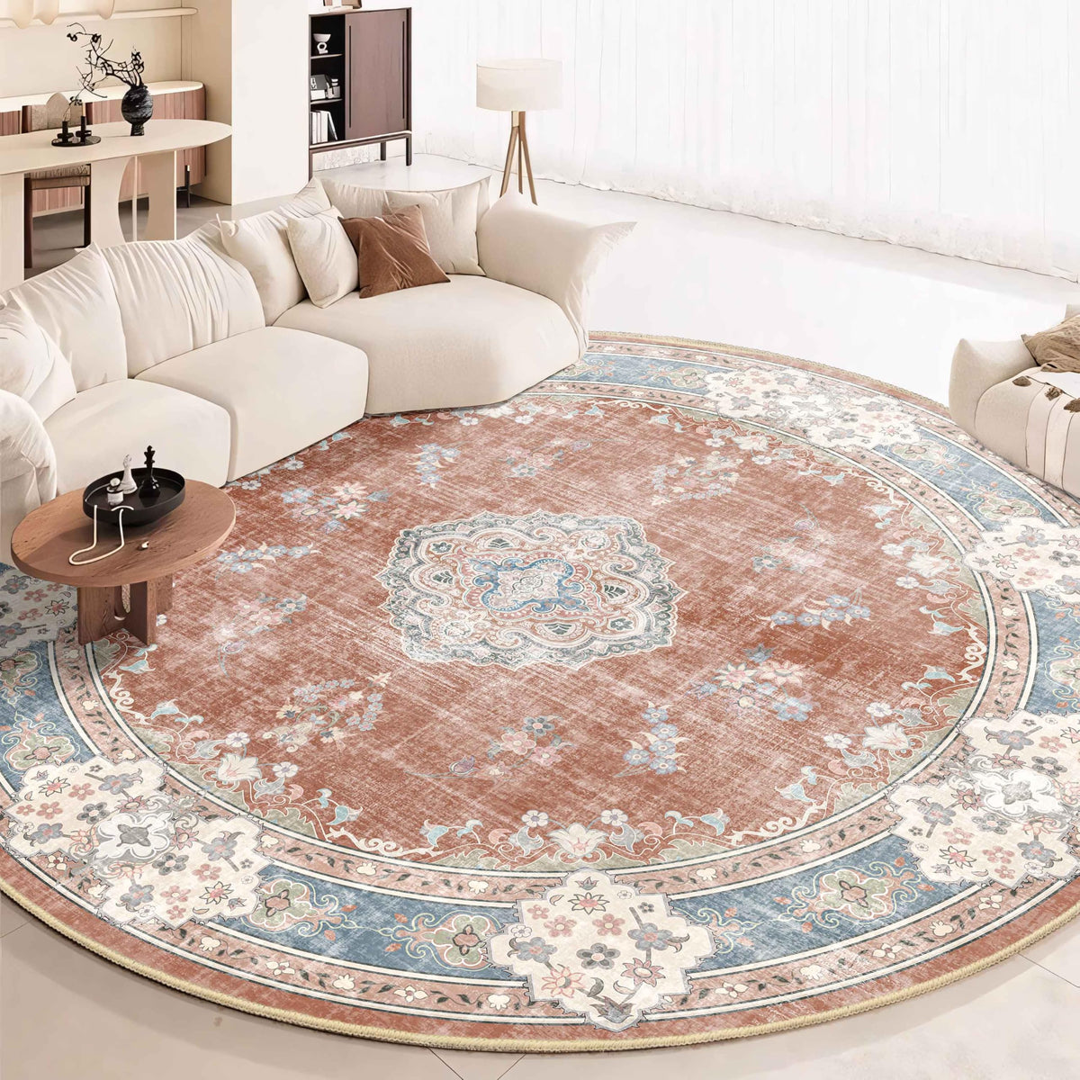 MUJOO Pink Rug 3x5 Washable,Boho Area Rugs Small Non Slip Low-Pile Floral