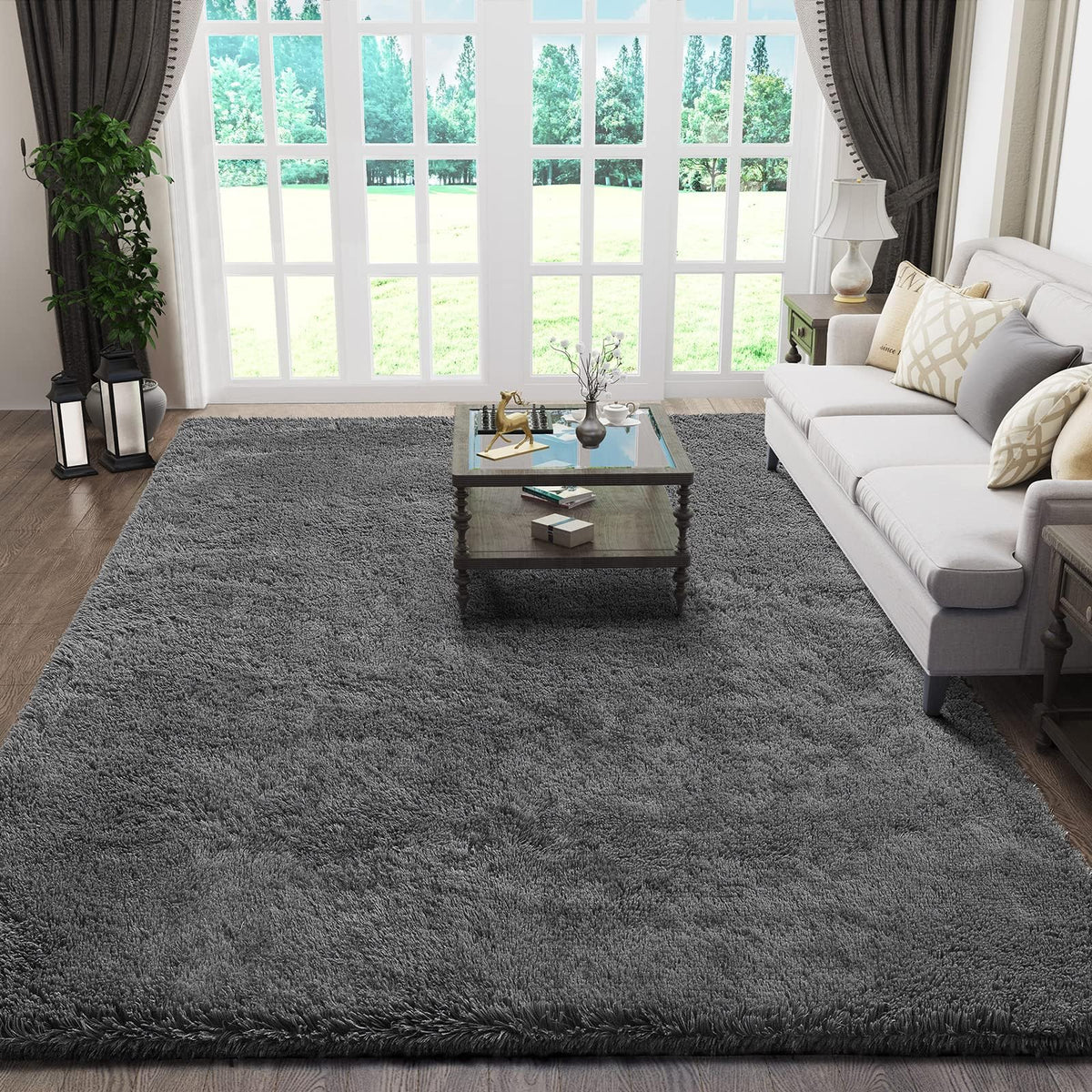 Ophanie 2x6 Washable Runner Rug for Hallway,Non-Slip Fluffy Soft Bedside Rugs, Bedroom Living Room Grey Shaggy Gray Carpet for Kids Girls Boys Dorm Nursery Home Decor Aesthetic