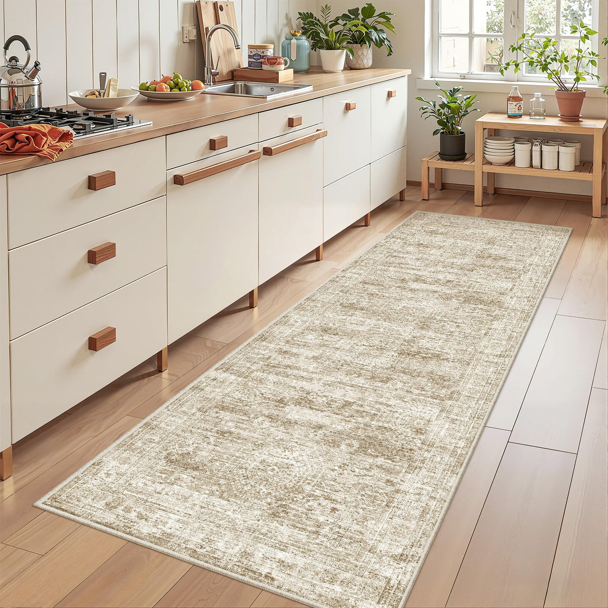 2x8 Runner Rug Non Slip,Washable Hallway Runner Rug,Beige