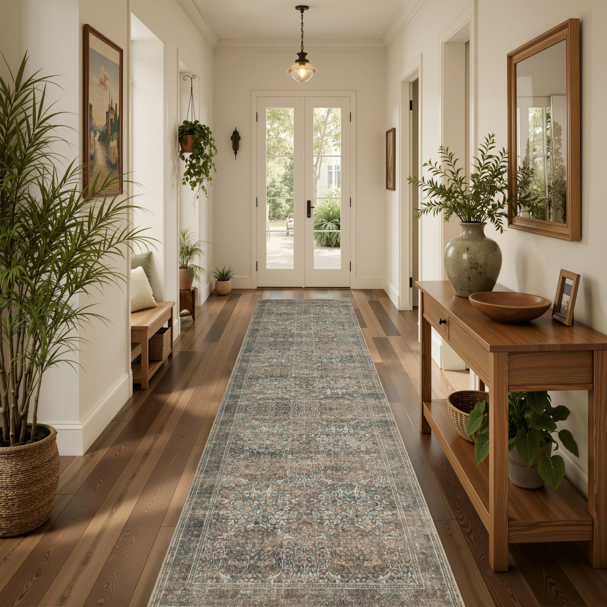 JOLLYVOGUE Entryway Rug, 2x3 Washable Vintage Floral Rug, Beige