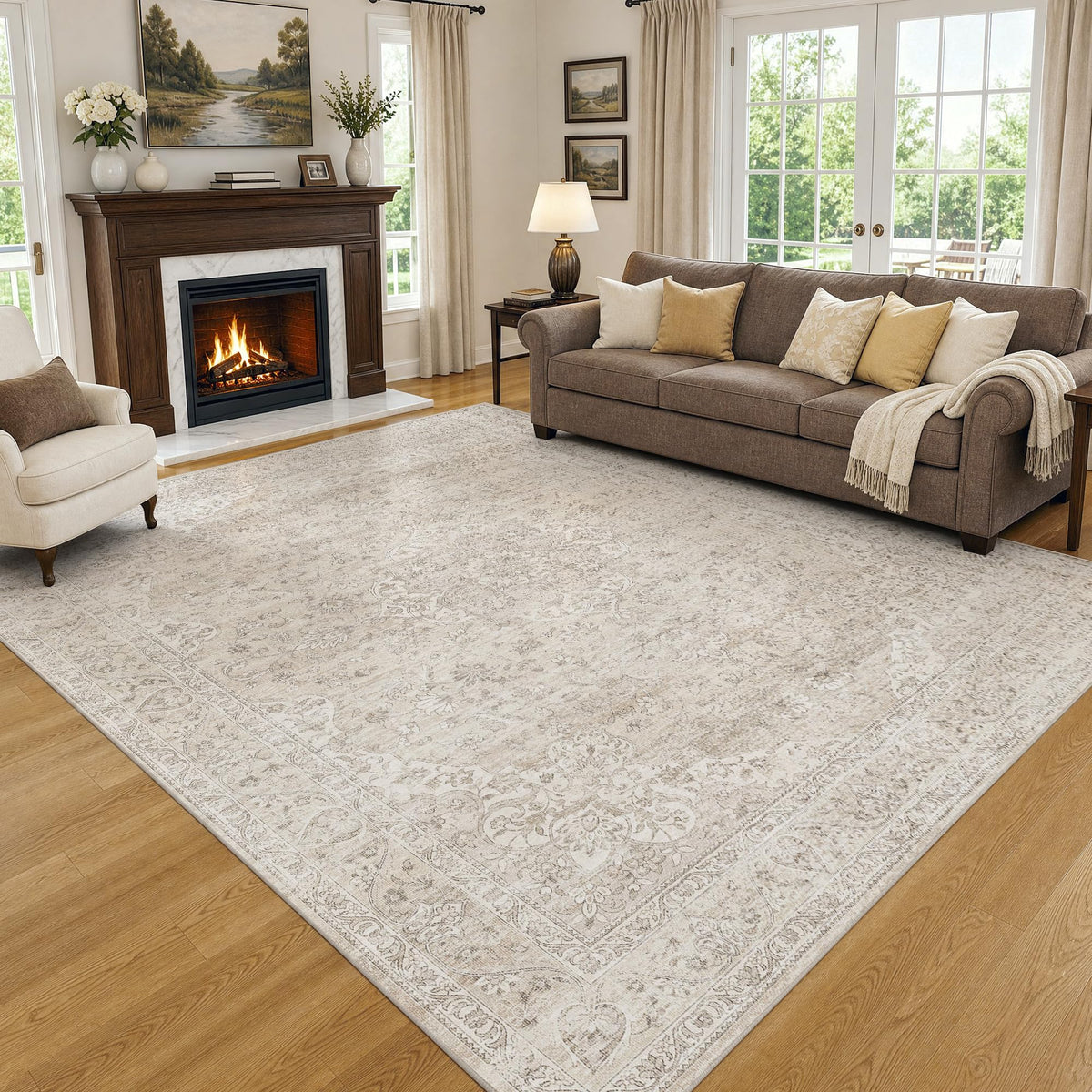 FMFUNCTEX 2x6 Hallway Runner Rug Washable Beige Neutral Vintage Distressed