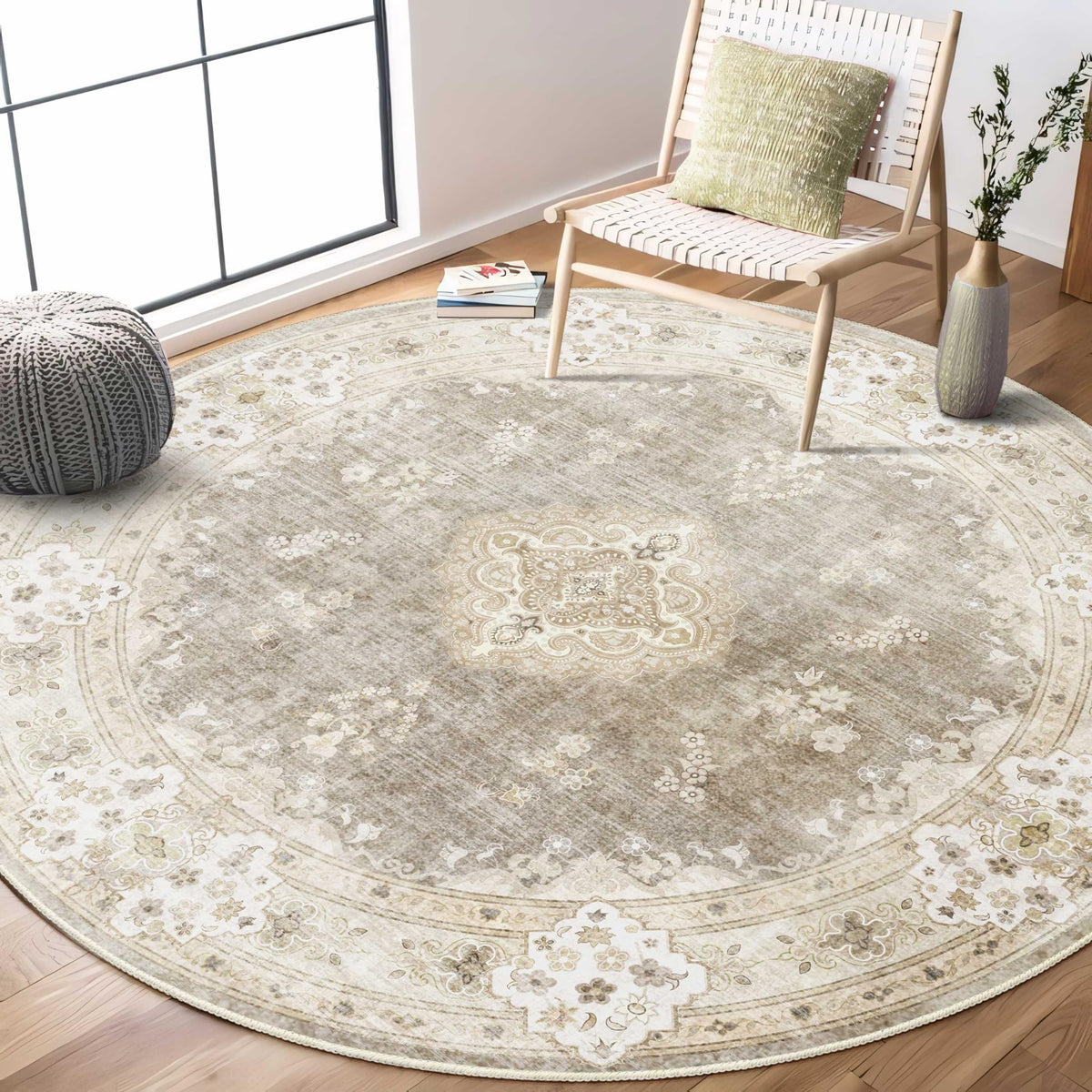MUJOO Pink Rug 3x5 Washable,Boho Area Rugs Small Non Slip Low-Pile Floral