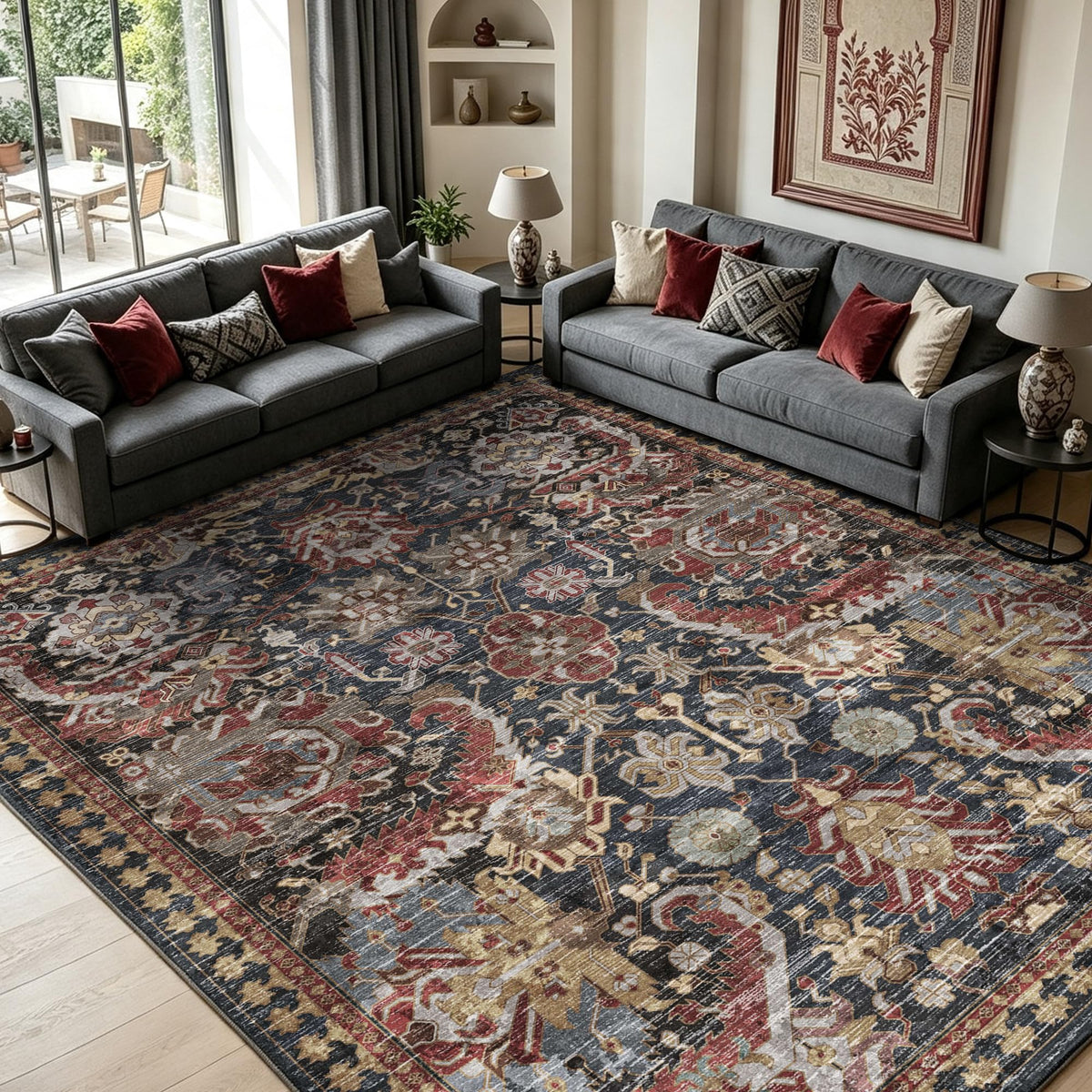 RUGSURE Washable Area Rugs - Perfect for Living Room, Bedroom, Kids Room, Nursery - Stain & Water Resistant Non-Slip, Pet & Child Friendly, Vintage Tribal Area Rugs (Green, 3' x 5 ')