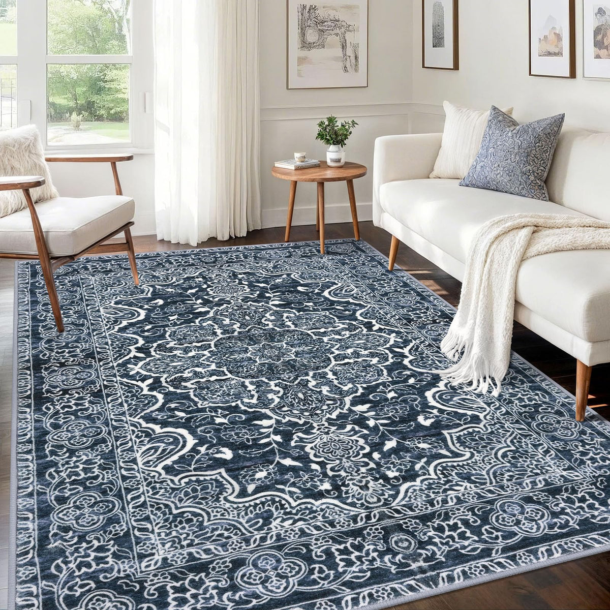 KUTA Entryway Rugs Indoor Washable Small Area Rug 2x3 Blue Entrance Carpet