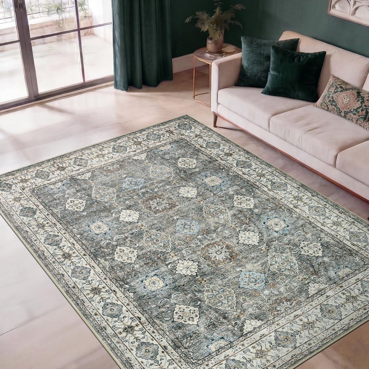 Keen Home Design Vintage Washable Entryway Rug, Non-Slip Low Pile, 2x3