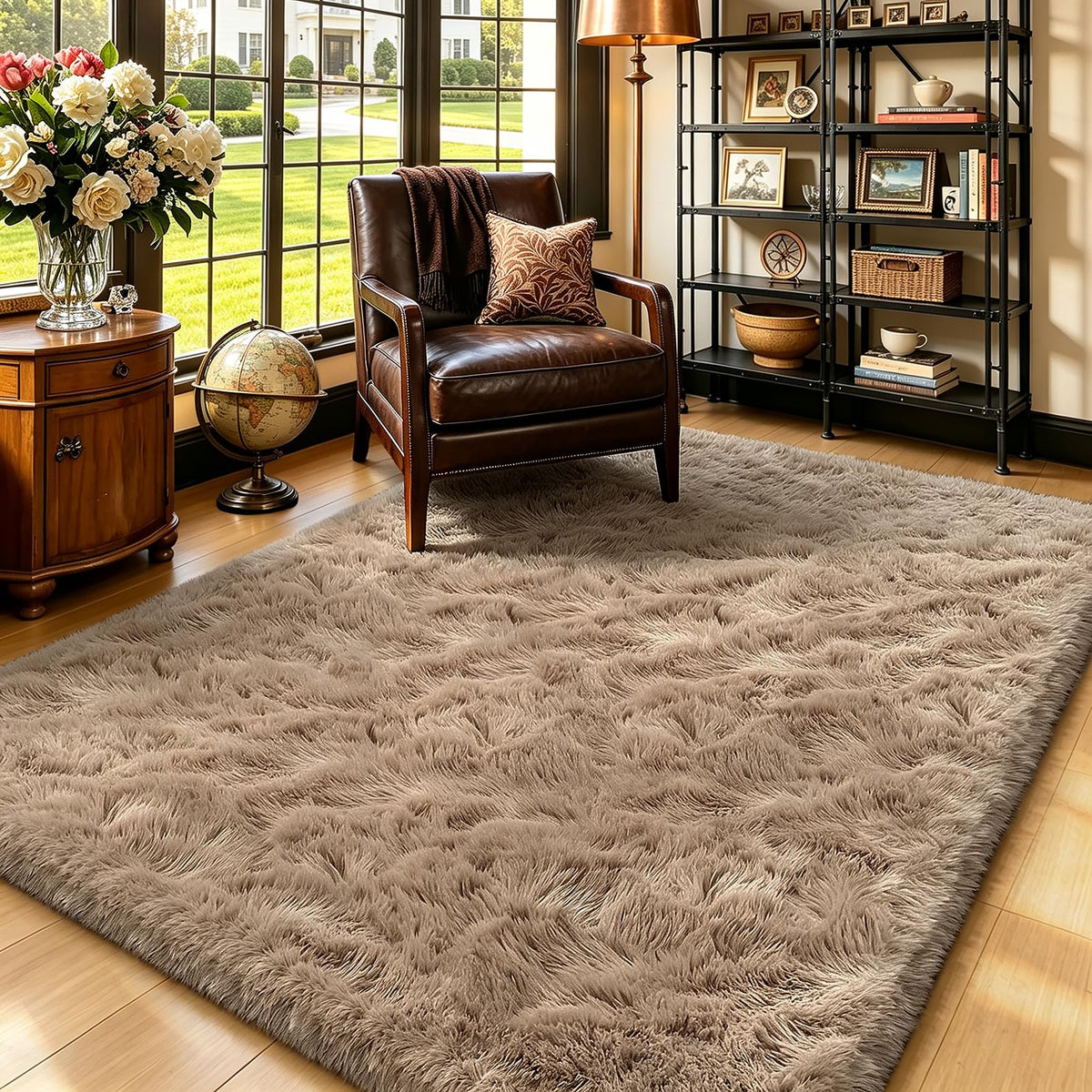Beige 2x4 Area Rugs for Bedroom, Fluffy Shag Rug Small Rug Bedside Carpet
