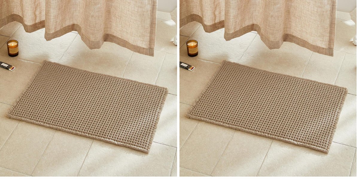 TYUU Waffle Bath Mat, Boho Bathroom Rugs Non Slip Washable, 30x20 Khaki