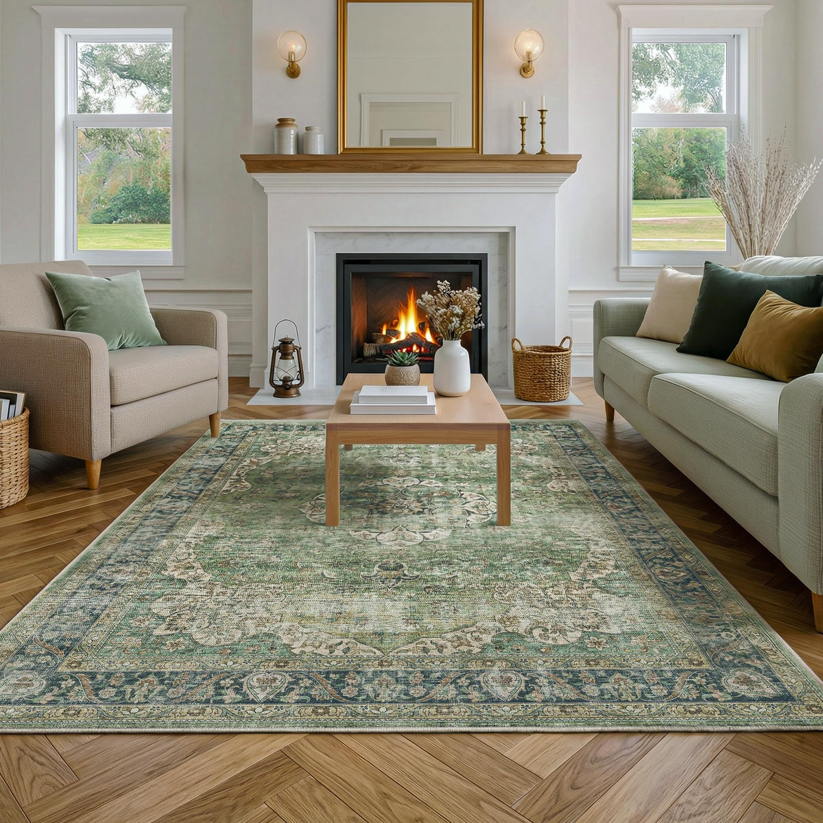 FMFUNCTEX 2x6 Hallway Runner Rug Washable Beige Neutral Vintage Distressed