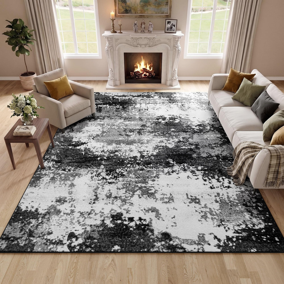 Entryway Rug 2x3 Grey Door Mat Indoor Entrance 24x36, Washable Small Throw Rugs for Kitchen Floor, Entry, Front Door, Bedroom Bedside, Non-Slip Low Pile Stain & Fade Resistant, Abstract Gray