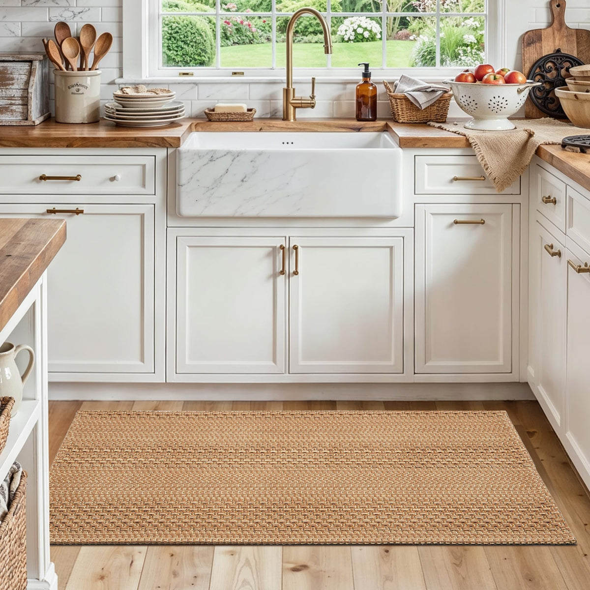MatEssenz 2x3 Textured Washable Entry Rug, Natural Woven Low-Profile Door Mat with Non-Slip TPR Backing, Brown, for Entryway, Kitchen, Laundry Room