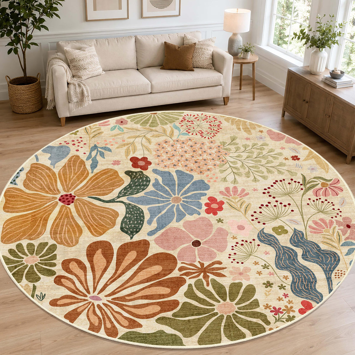 MUJOO Pink Washable 2x6 Runner Rugs Floral Area Rugs Non Slip Low-Pile