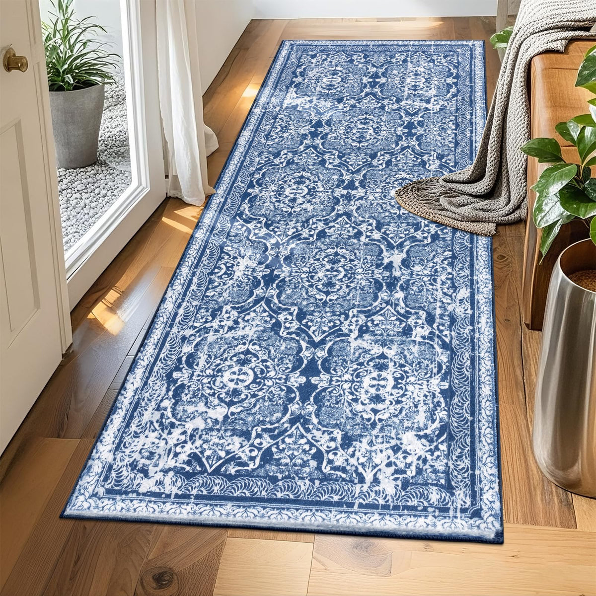 Vaukki Hallway Runner 2x6 ft, Grey Vintage Shaggy Soft Kitchen Rug