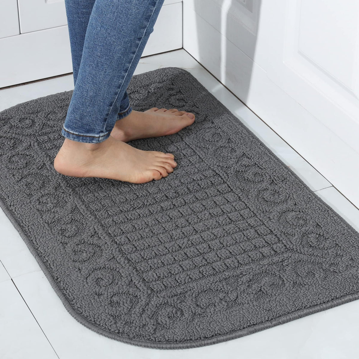 COSY HOMEER 27x18 Half Round Kitchen Rug,Non Slip Washable Mat,Burgundy 1PC