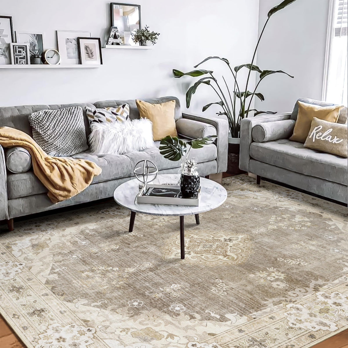 MUJOO Pink Rug 3x5 Washable,Boho Area Rugs Small Non Slip Low-Pile Floral