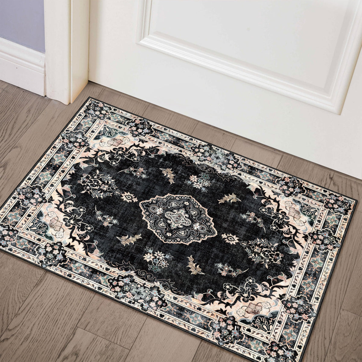 MUJOO Pink Rug 3x5 Washable,Boho Area Rugs Small Non Slip Low-Pile Floral