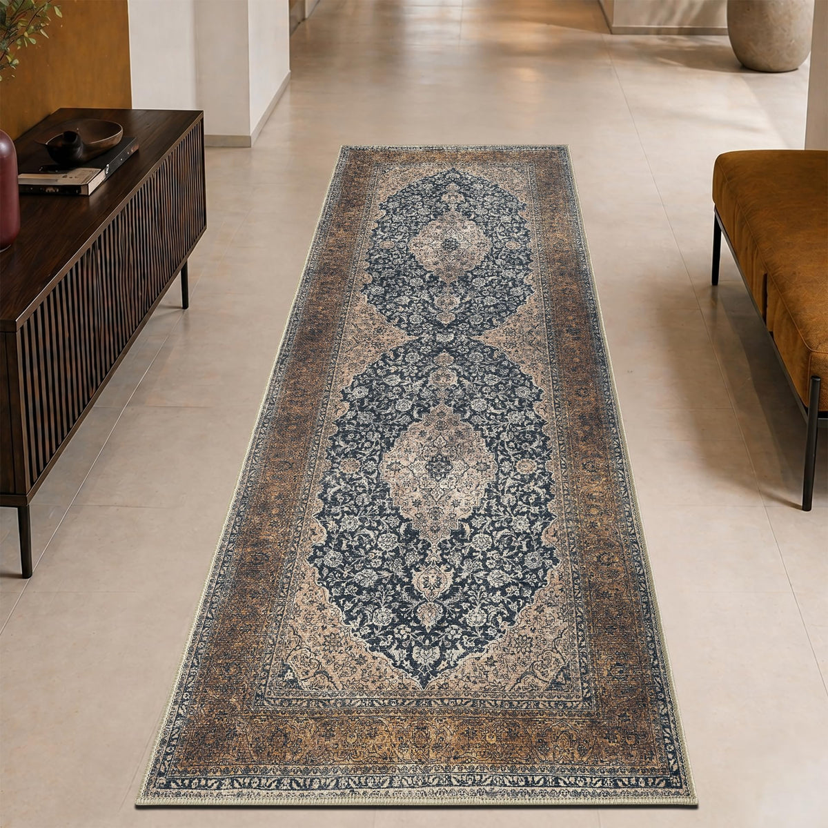 Keen Home Design Vintage Washable Entryway Rug, Non-Slip Low Pile, 2x3