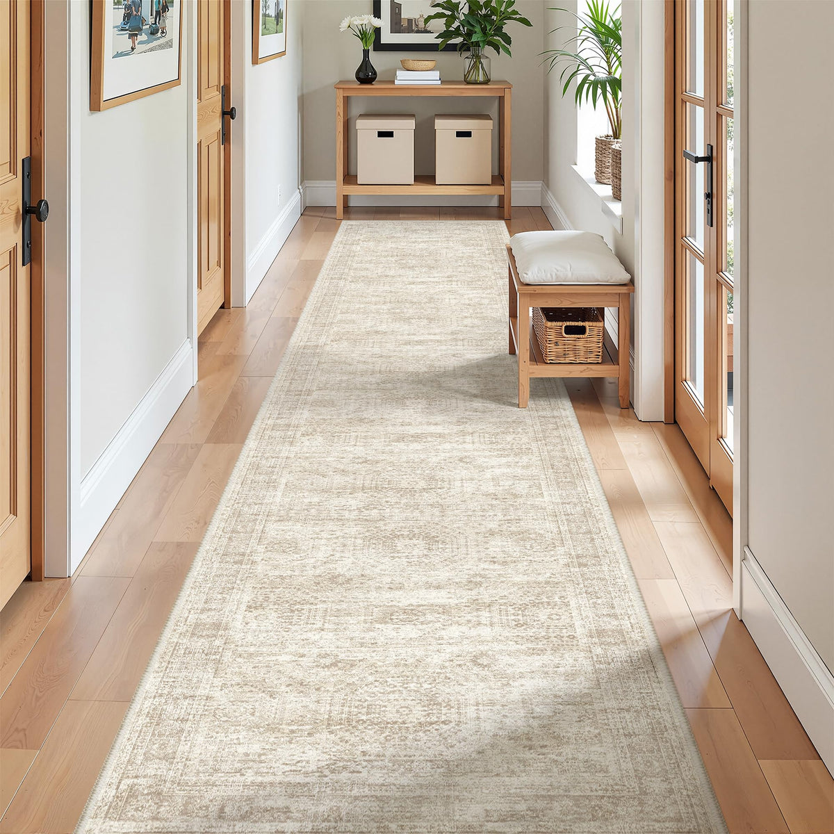 2x8 Runner Rug Non Slip,Washable Hallway Runner Rug,Beige