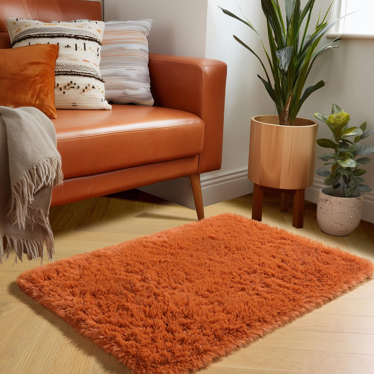Amdrebio Burnt Orange Fall Shag Runner Area Rug 2x6 for Bedroom Living Room