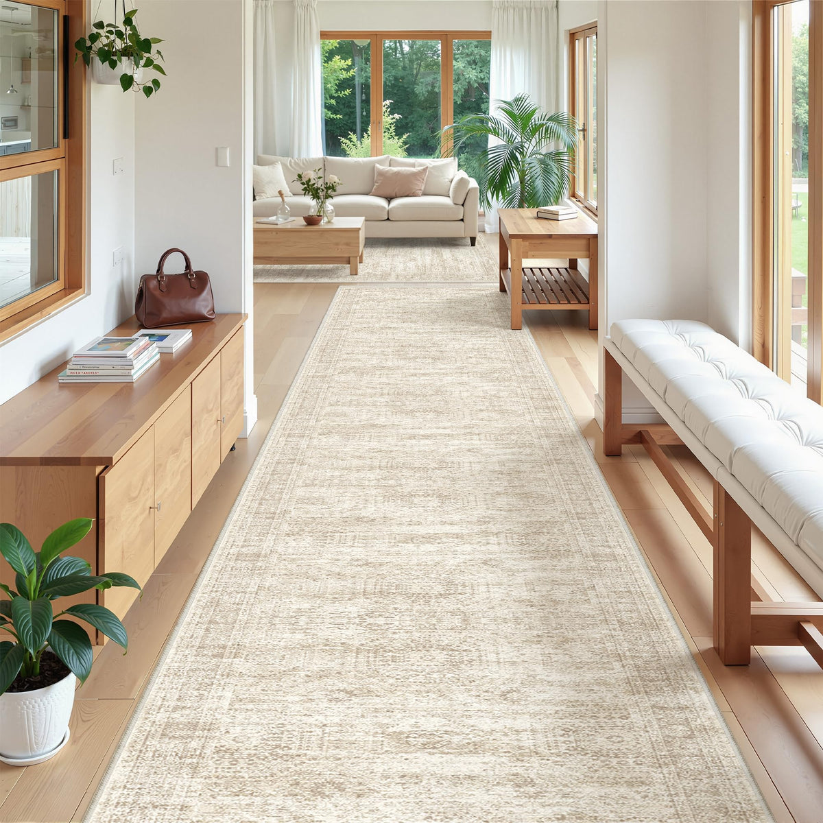 2x8 Runner Rug Non Slip,Washable Hallway Runner Rug,Beige