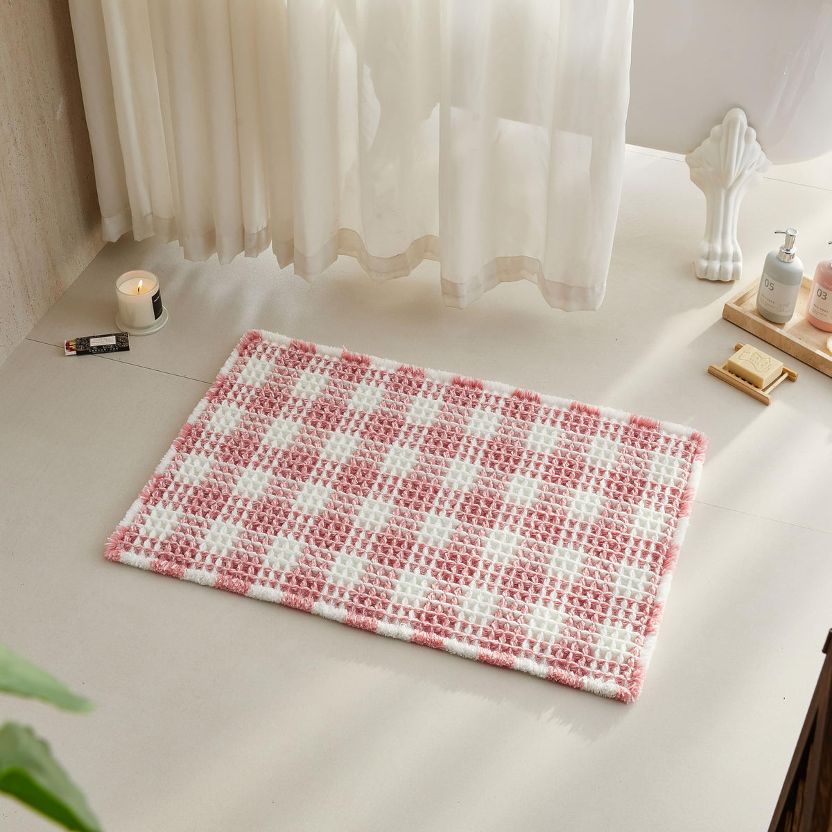 TYUU Waffle Bath Mat, Boho Bathroom Rugs Non Slip Washable, 30x20 Khaki