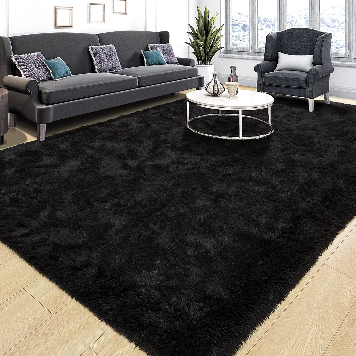 Tepook Black Soft Runner Rugs for Bedroom 2x6 ft with Rubber Backing