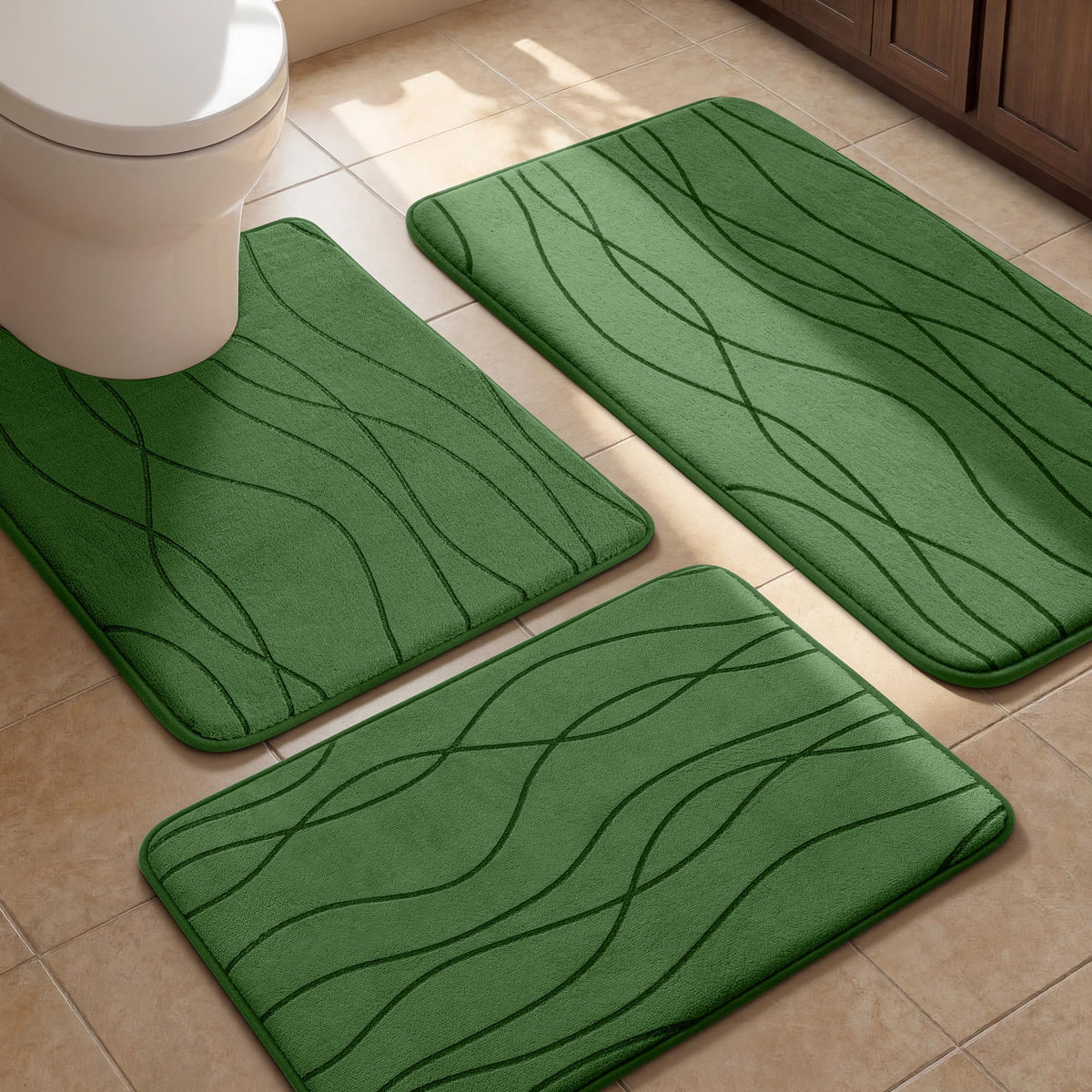 YIHOUSE Bathroom Rugs Set 5 Piece, Memory Foam Bath Mat Dark Grey
