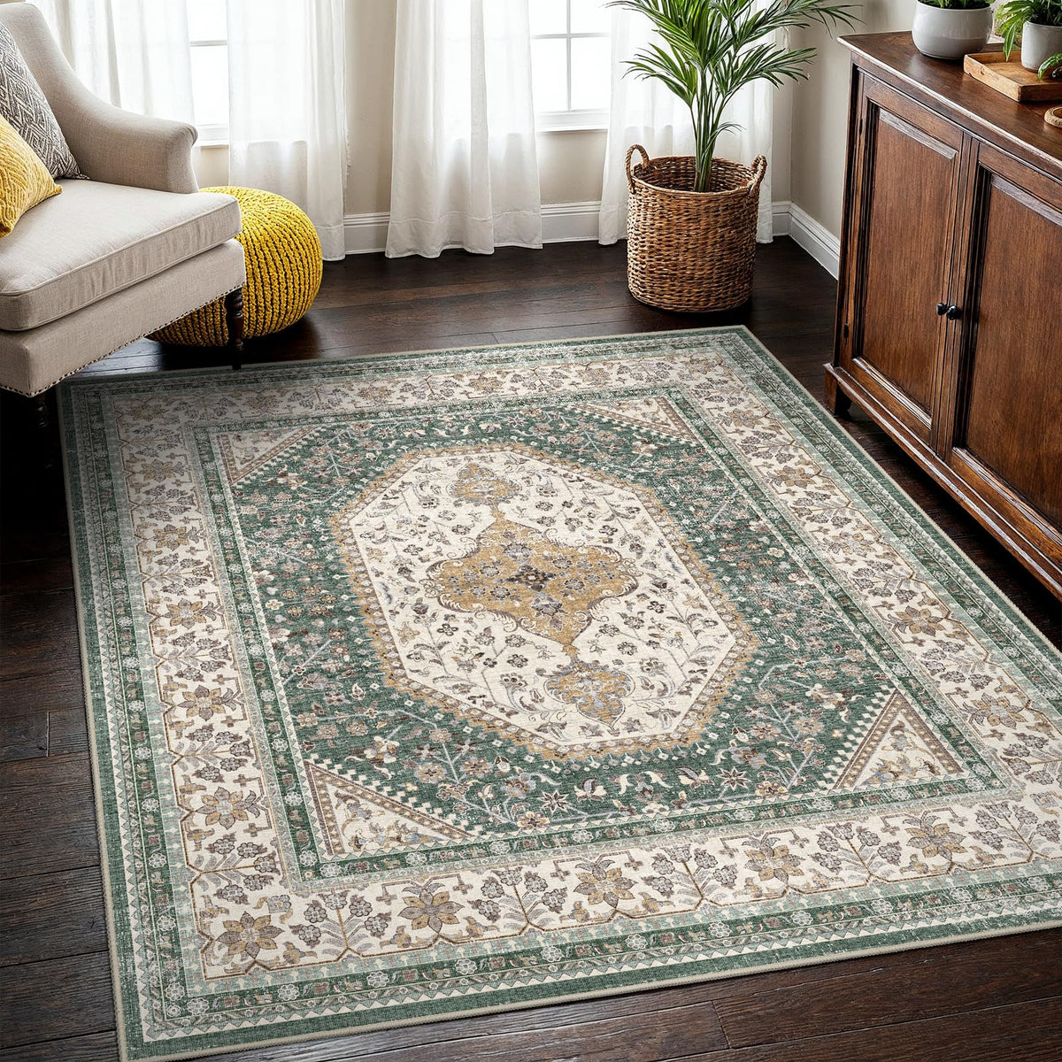 2x3 Washable Entryway Area Rug - Non-Slip Boho Throw Rugs Beige Gray
