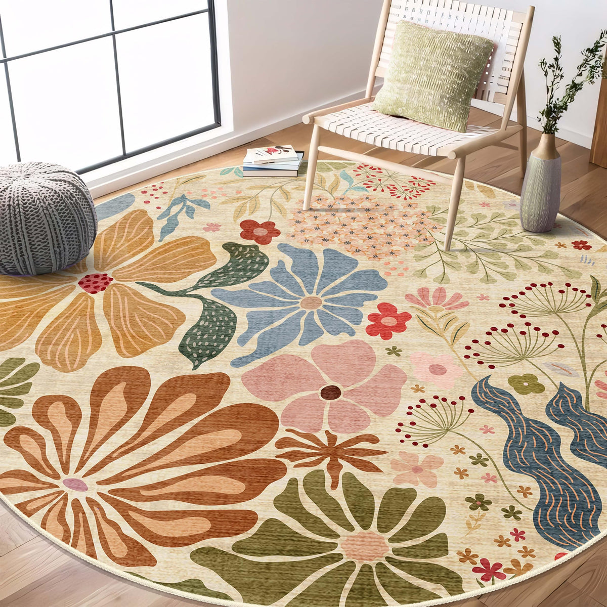 MUJOO Pink Washable 2x6 Runner Rugs Floral Area Rugs Non Slip Low-Pile
