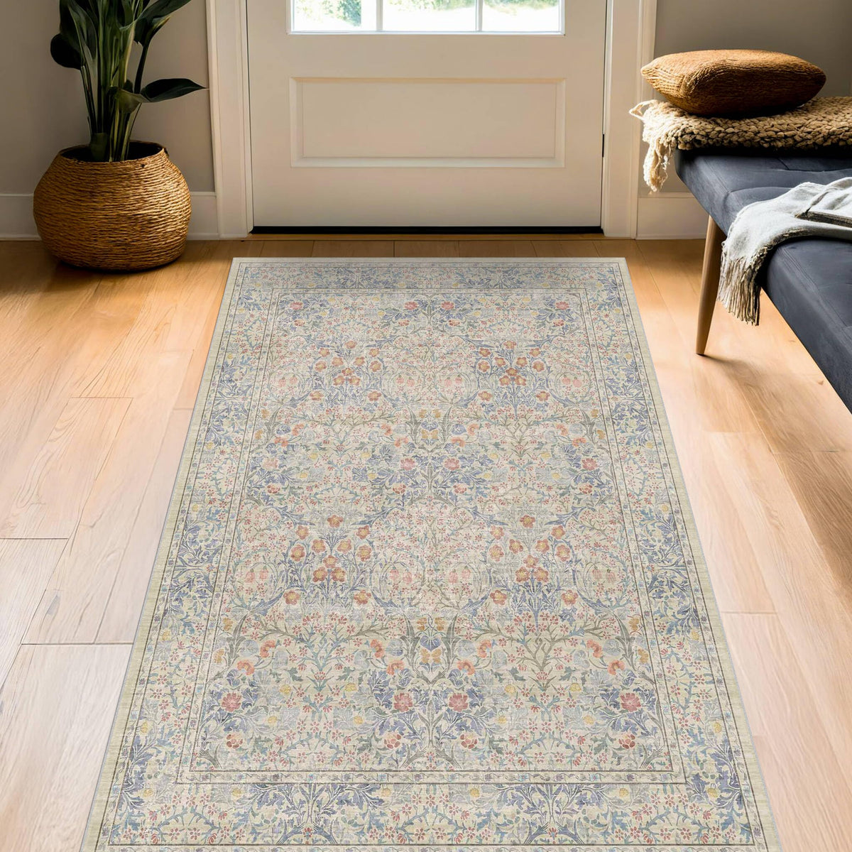Washable Plum Purple Runner Rug 2x6 - Boho Rug Runner for Bathroom, Kitchen, Indoor Entryway, Low Pile Violet Carpet for Bedroom Bedside, Laundry Room, Hallway Mats for Floor, Stain Resistant